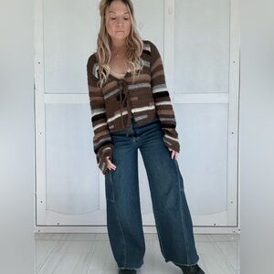 Cider Striped Brown and Black Tie Front Cardigan